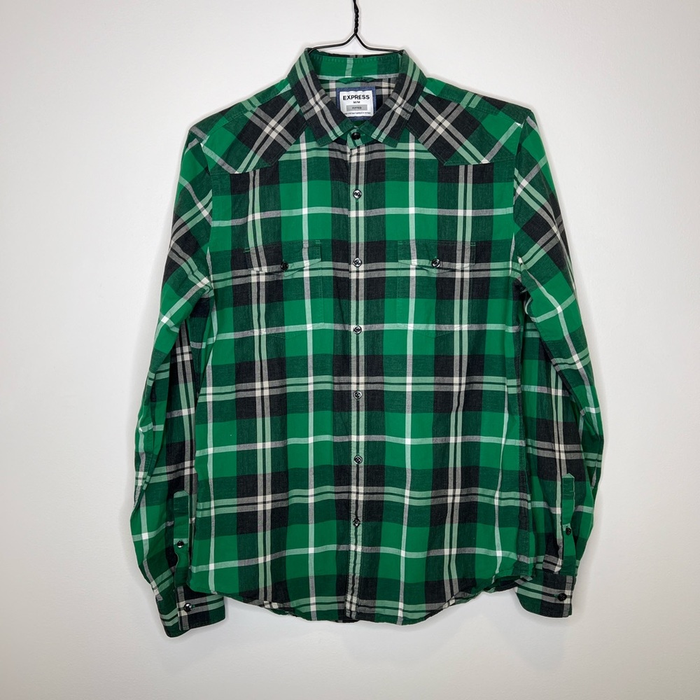 Express Plaid Stretch Corduroy Shirt - Medium